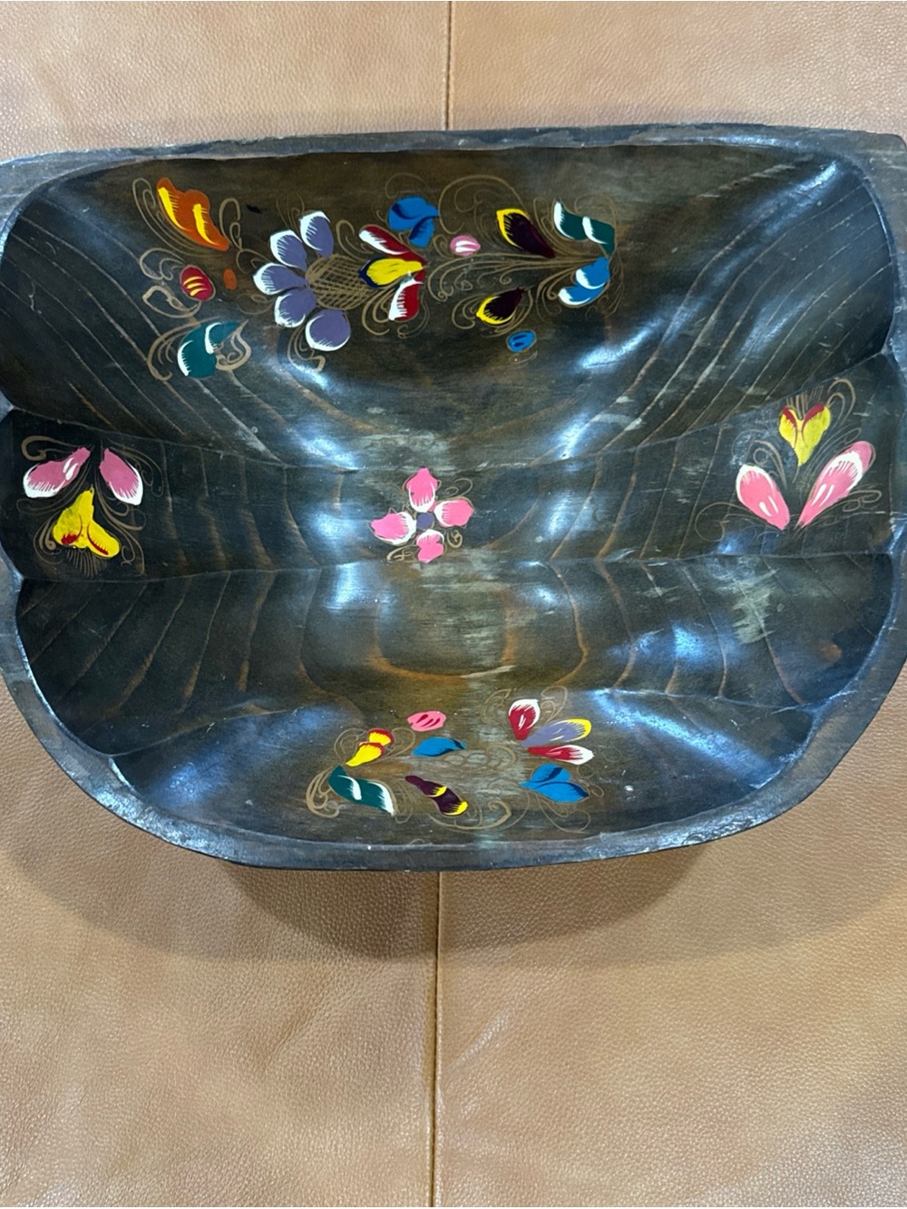 Hand-Painted Floral Decorative Bowl - Black